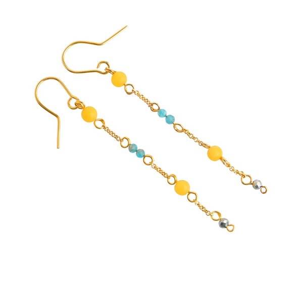 Butterscotch Amber Dangle Earrings 14k Gold Plated s925 - Picture 1 of 4